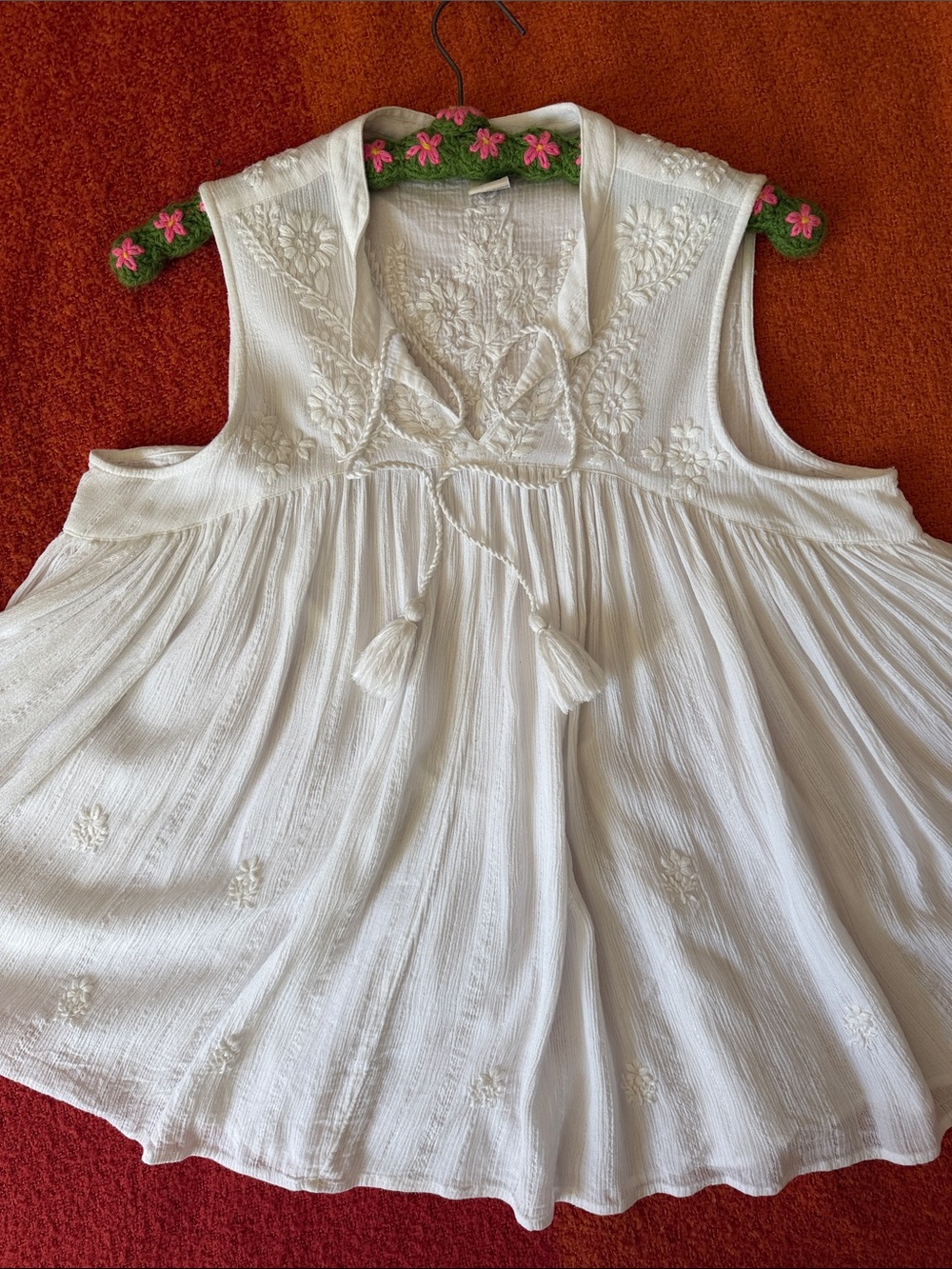 Rachel Zoe White Embroidered Gauze Boho Swing Top